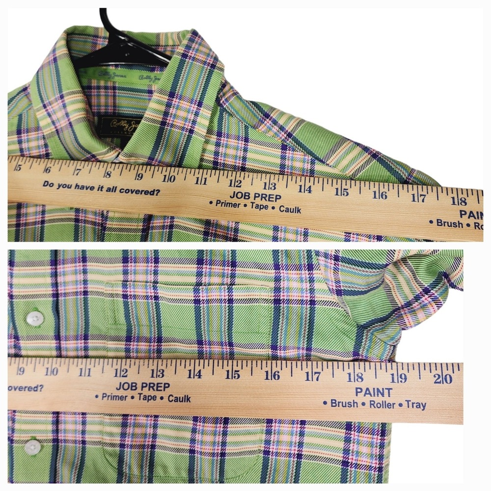 Bobby Jones Collection XS Button Down Shirt Mens 14.5-15 Plaid Green Blue Italy‎ - Picture 4 of 13